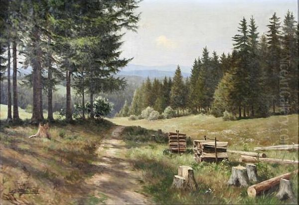 Waldweg Am Holzschlag Oil Painting by Ernst Frommhold