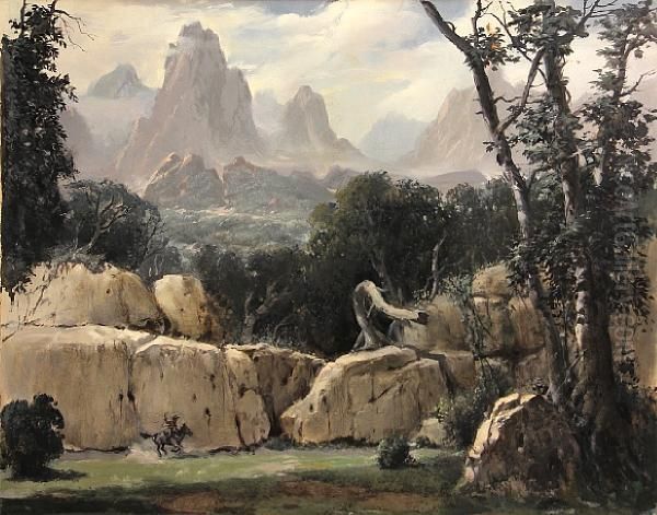 Path To A Lake With Waterfalls Beyond Oil Painting by Fitch Burt Fulton
