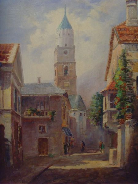 Stadtchen Mit Kirche In Oberitalien Oil Painting by Vincenzo Funiciello