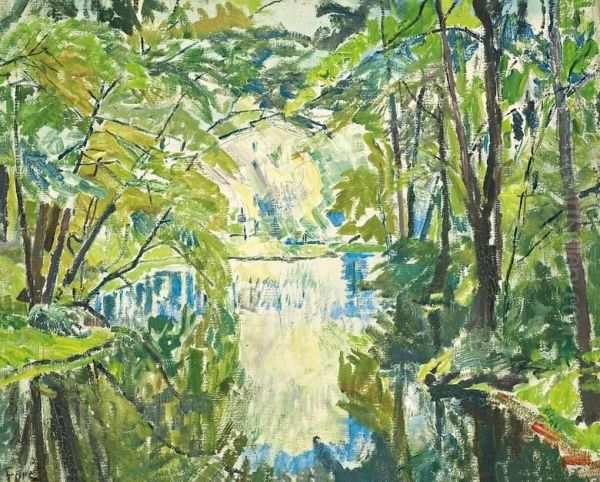 Neuer See Im Berliner Tiergarten Oil Painting by Edmund Furst