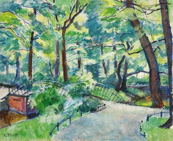 Brucke Imberliner Tiergarten Oil Painting by Edmund Furst