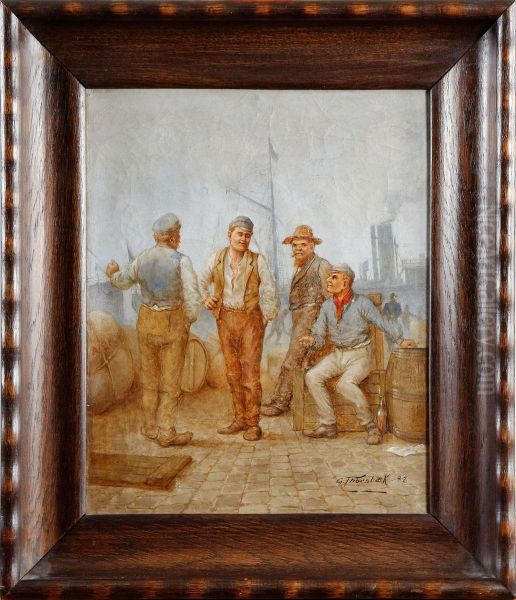 Fiskegubbar Vidhamnen Oil Painting by Thorsbaek G