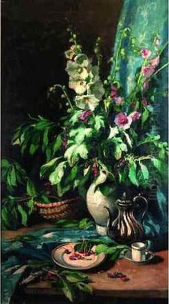 * Gaboriaud Josue (1883-1955). Nature Morte Au Vase De Fleurs Et A La Theiere, 1941. Oil Painting by Josue Gaboriaud