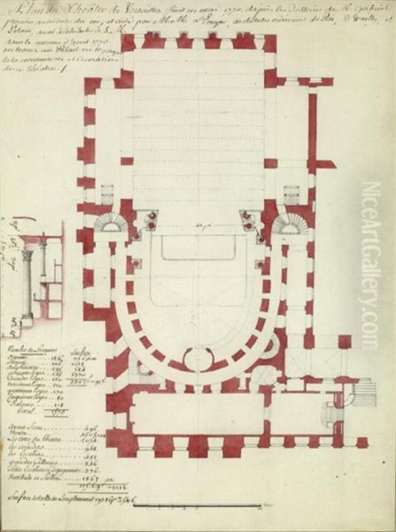 Plan Du Theatre De Versailles Oil Painting by Jacques-Ange Gabriel