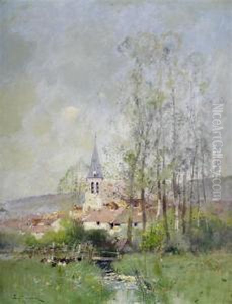 Village De Campagne Oil Painting by Eugene Galien-Laloue