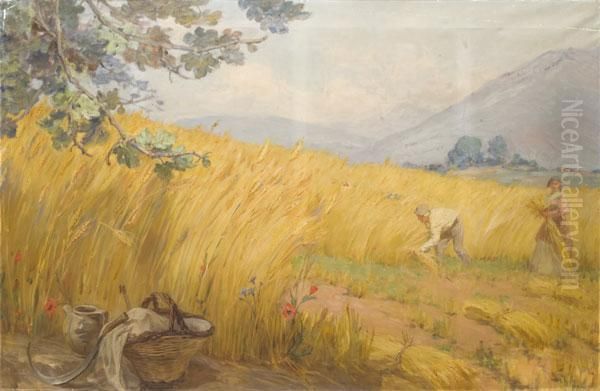 La Raccolta Del Grano Oil Painting by Silvio Galimberti