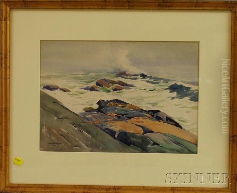 Rocks And Waves Oil Painting by Sears Gallagher
