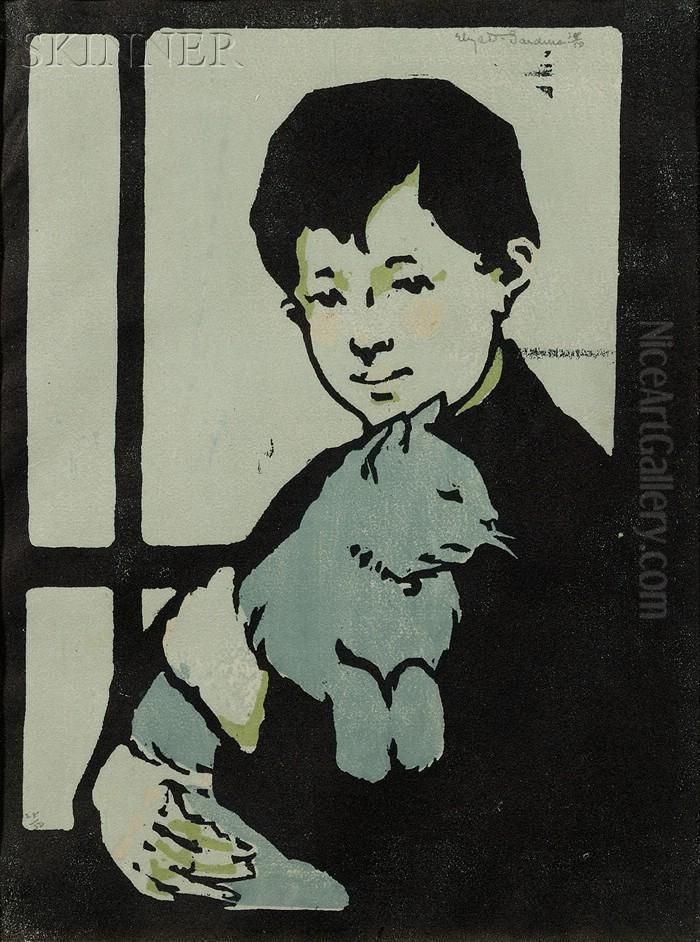 Boy With Cat Oil Painting by Eliza Draper Gardiner