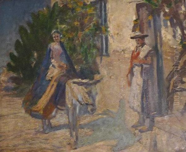 Spanish Figures With A Donkey Oil Painting by Arthur Garratt