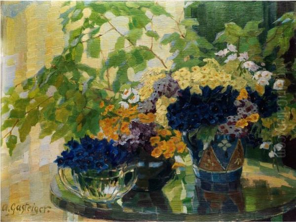 Blumenstilleben Mit Primeln Undenzian Oil Painting by Anna Sophie Gasteiger