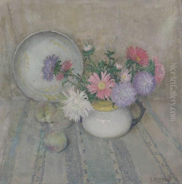 Stilleven Met Bloemen En Schotel Oil Painting by Emiel Gastemans