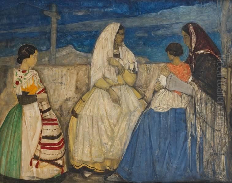 Conversation Sur Le Muret Oil Painting by Emiel Gastemans