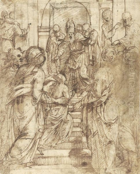 The Presentation Of The Virgin In The Temple Oil Painting by Bernardino Gatti, Il Sojaro