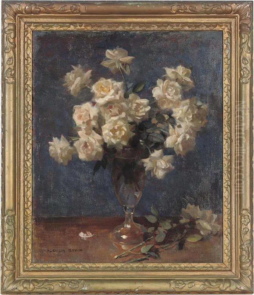 Roses In A Glass Vase Oil Painting by Malcolm Gavin