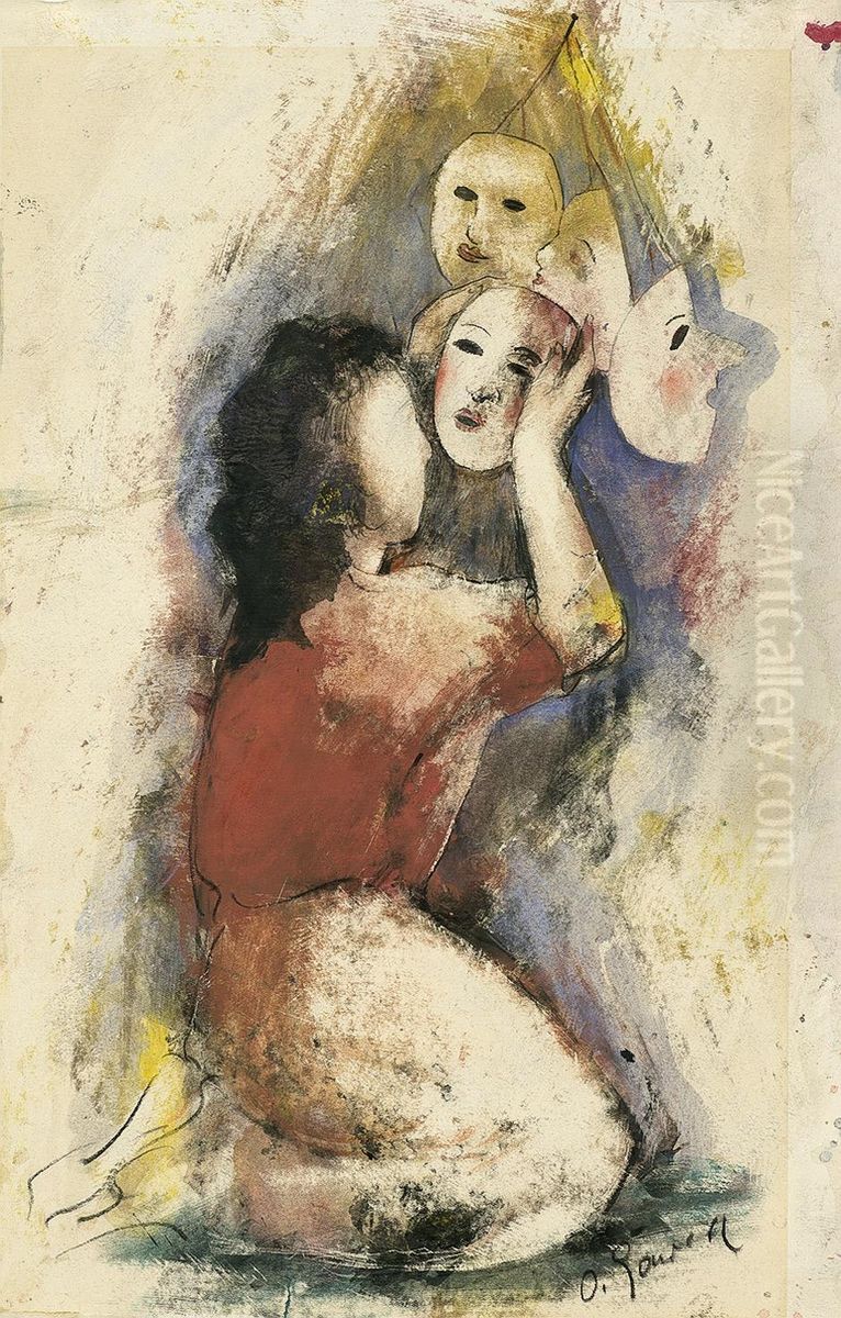 Madchen Mit Maske Oil Painting by Oskar Gawell