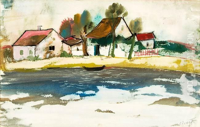 Hauser Am See Oil Painting by Oskar Gawell