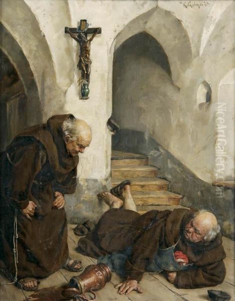 A Clumsy Step Oil Painting by Karl Gebhardt