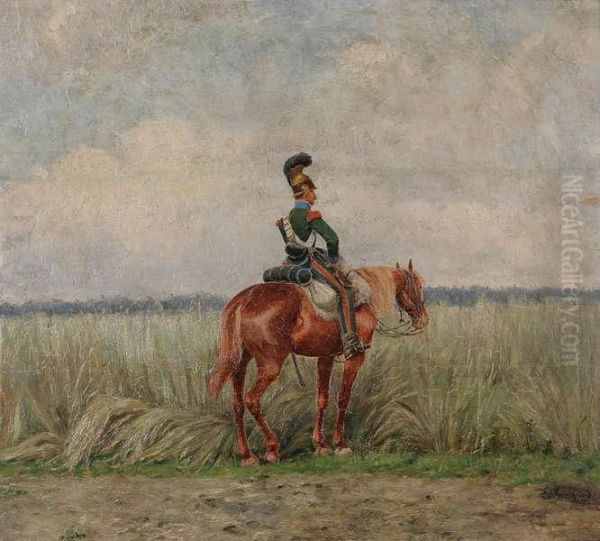 Officier Te Paard. Oil Painting by Edouard Geelhand