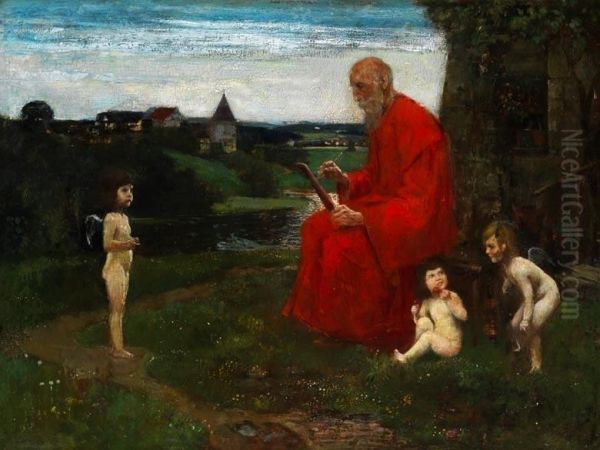 Der Heilige Lukas Portraitiert Ein Engelsknablein Oil Painting by Walter Geffcken