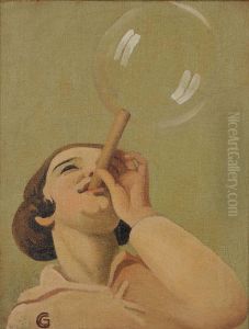 Bambina Che Fa La Bolla Olio Su Tela