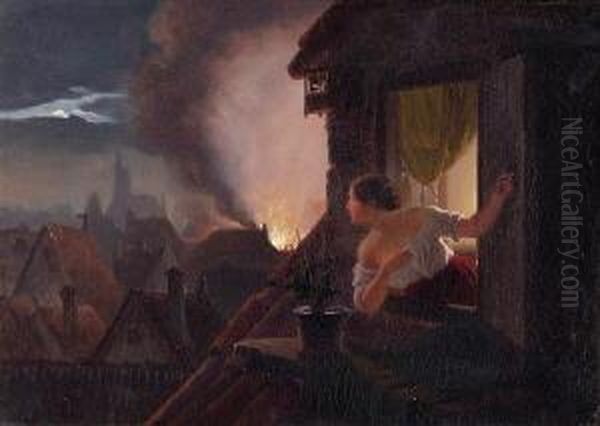 Es Brennt! Oil Painting by Johann Geyer