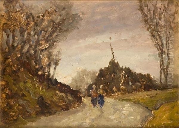 Paesaggio Con Carretto Oil Painting by Benedetto Ghivarello