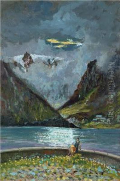 Ultimi Riflessi Sul Lago Oil Painting by Benedetto Ghivarello