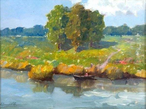 Campagna Con Fiume In Liguria Oil Painting by Benedetto Ghivarello
