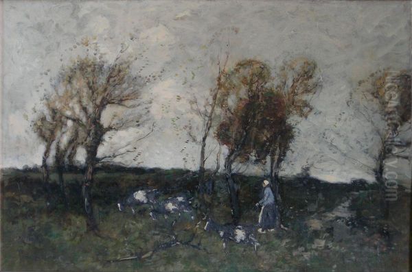 Girl With Goats Oil Painting by William Alfred Gibson