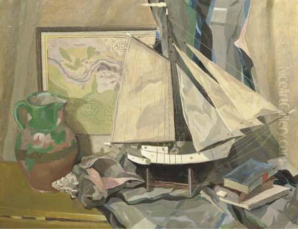 Scheepsmodel Oil Painting by Jaap Gidding