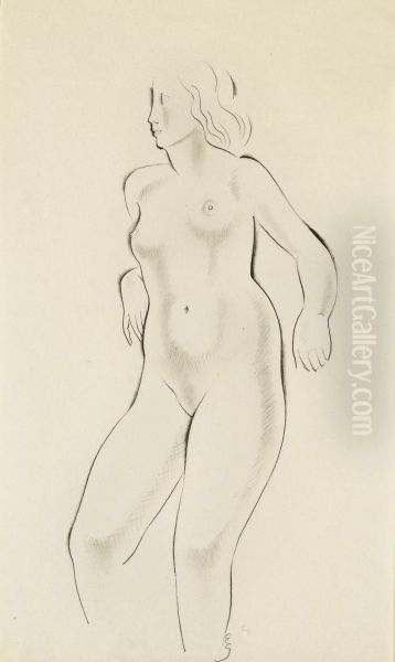 Study Of A Female Nude Signed With Initials Oil Painting by Eric Gill