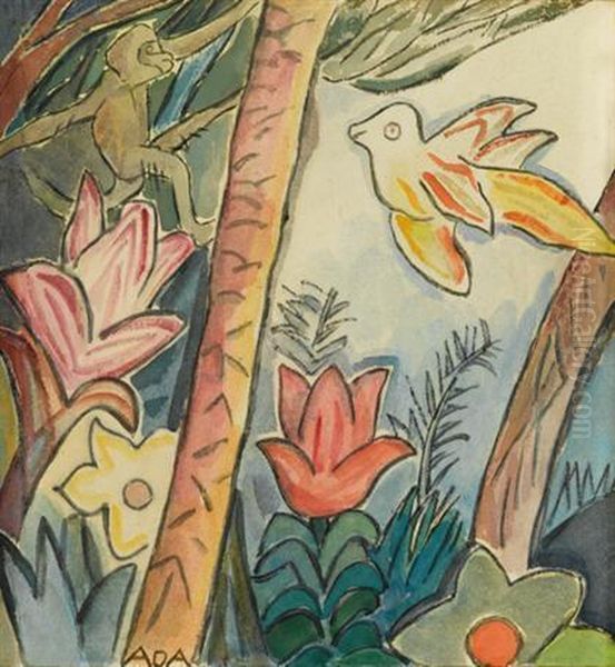 Bird And Monkey Oil Painting by Ada Gilmore