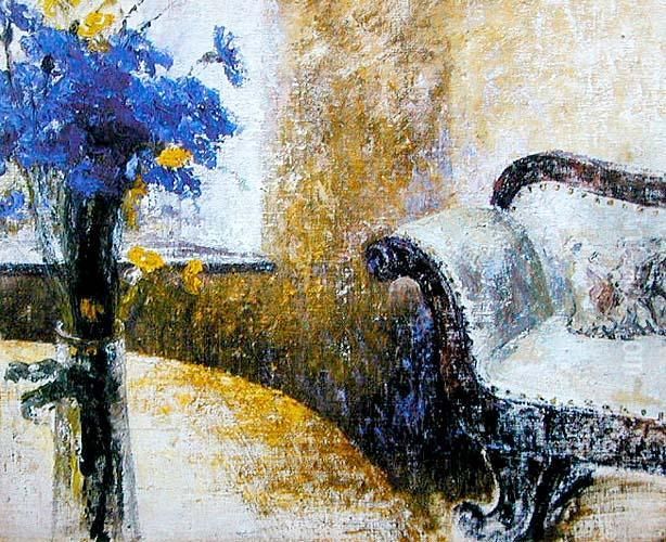 Wnetrze Z Blawatami W Wazonie Oil Painting by Maria Gizbert-Studnicka