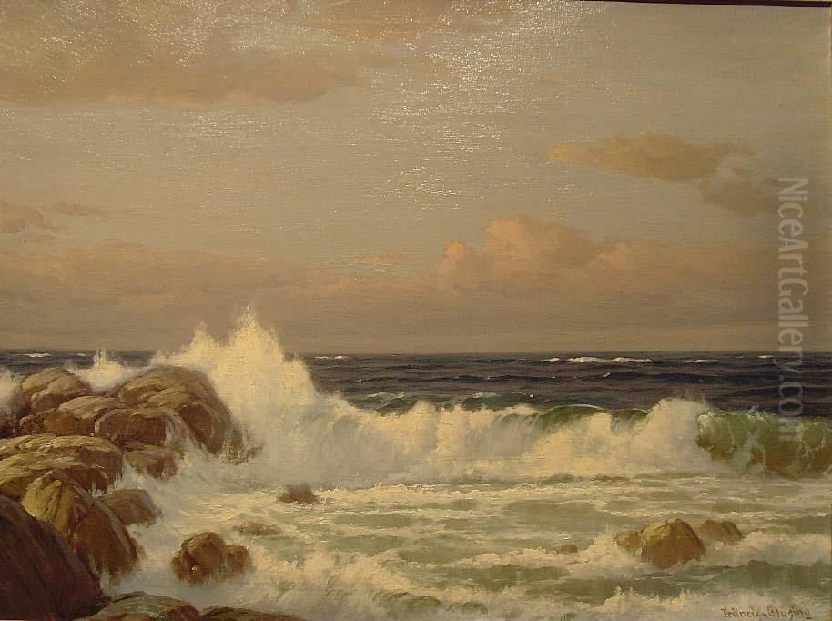 Meereswellen An Der Felsenkuste Oil Painting by Martin Franz Glusing