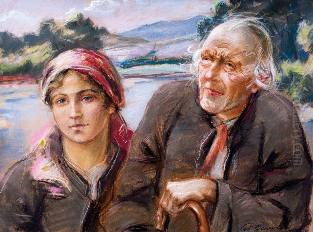 Starosc I Mlodosc Oil Painting by Stanislaw Gorski