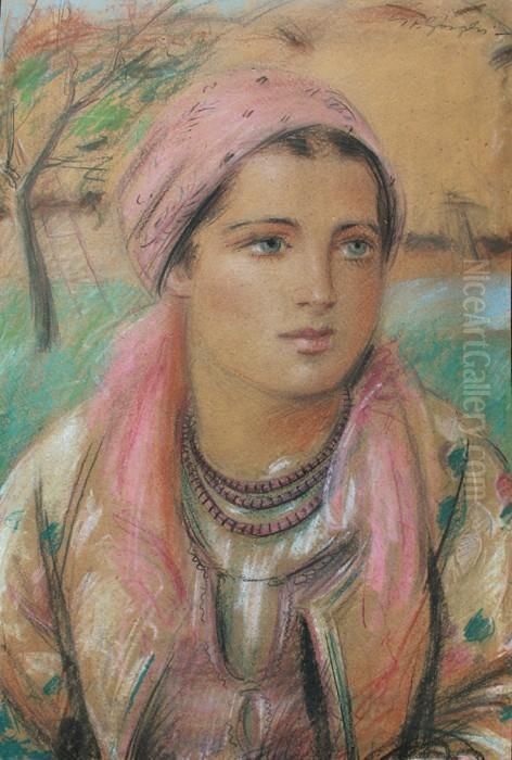 Portret Dziewczyny W Stroju Ludowym Oil Painting by Stanislaw Gorski