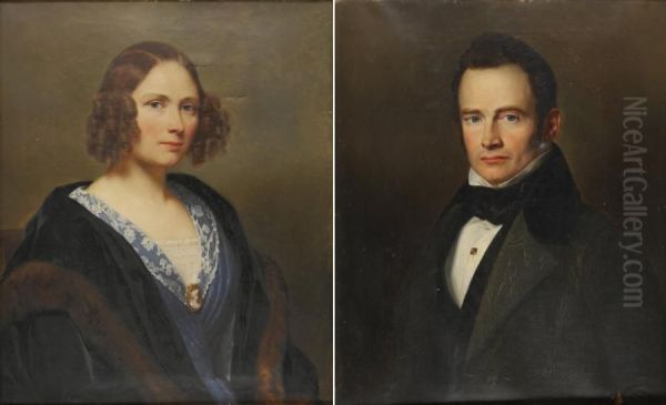 Portraits De Bourgeois Oil Painting by Nicolas Louis Gosse