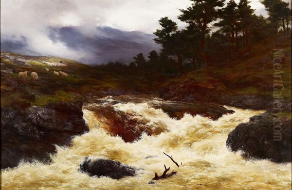 A Spate In The Highlands Oil Painting by Peter Graham