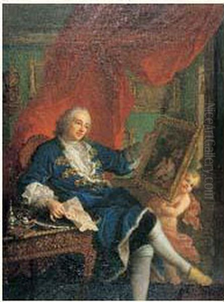 Portrait De Leonard Batheon De Vertrieu, Premier President Au
 Bureau Des Finances De La Generalite De Lyon En 1733 Oil Painting by Charles I Grandon