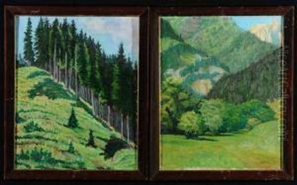 Coppia Di Paesaggi Montani Oil Painting by Giuseppe Grassis