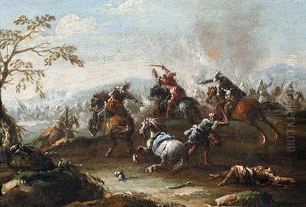 Battaglia Con Un Cavallo Bianco In Primo Piano Oil Painting by Graziani