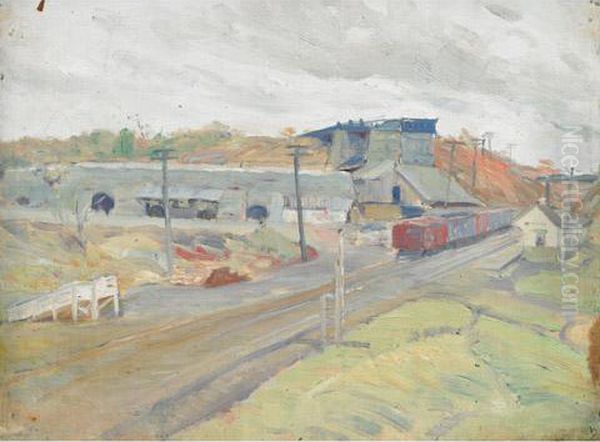 Railway Mining Scene Oil Painting by Thomas Garland Greene