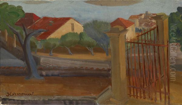 Garden Gate Oil Painting by Boris Dimitrevich Grigoriev