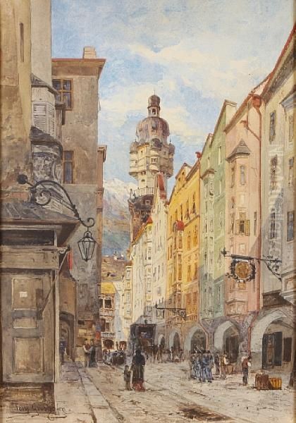 A Swiss Street Scene; Together With A Painting Of A Similar Subject Oil Painting by Tony Grubhofer