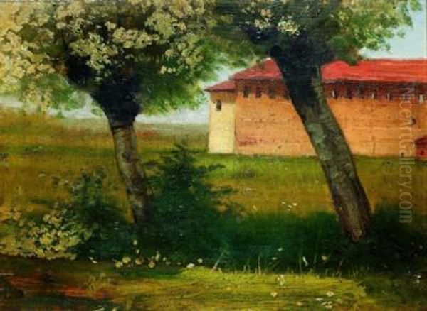 Galliate Scorcio Del Castello Oil Painting by Giovanni Guarlotti