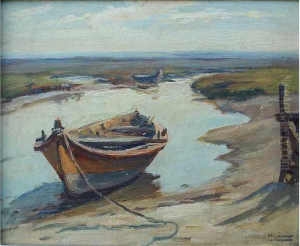 Pinasses, Bassin D Arcachon. Oil Painting by Louis Marius Gueit