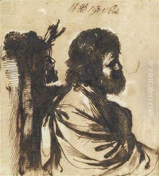 Studie Eines Bartigen Mannes Im Profil Oil Painting by Guercino