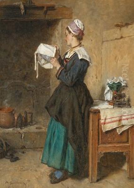 Magd In Der Stube Oil Painting by Alexandre Marie Guillemin