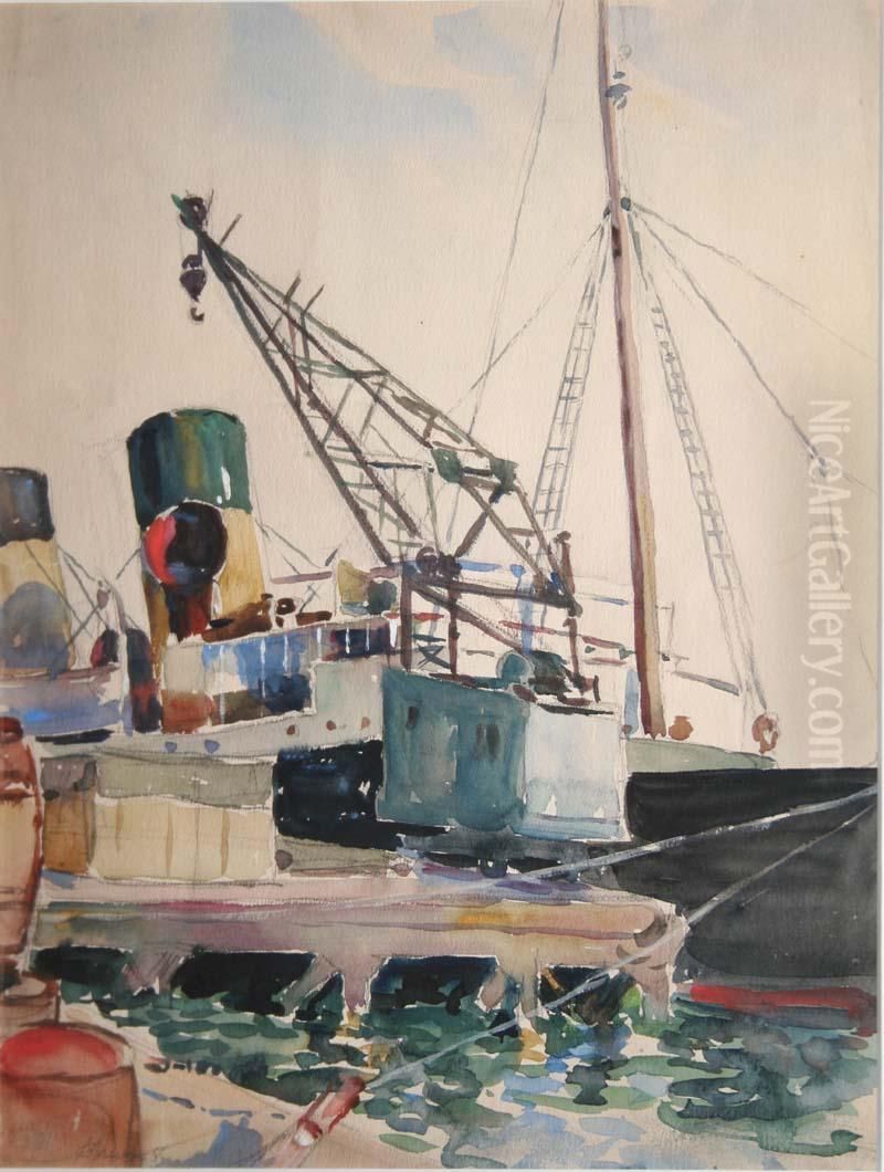 The Boatyard Oil Painting by May Guinness