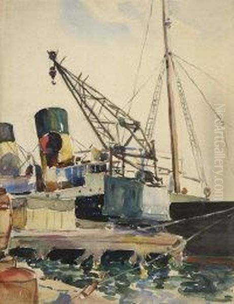 Harbour Scene Oil Painting by May Guinness